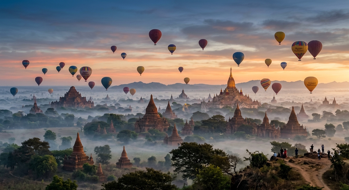 Aerial view of Yangon city skyline at golden hour